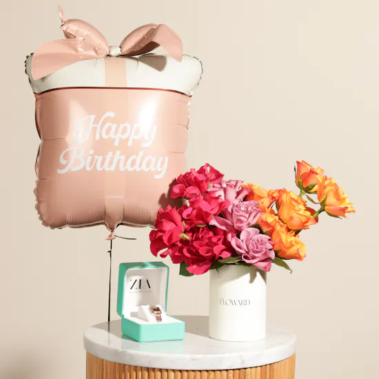 Zia Elegant Women's Watch | Delightful Birthday Flowers and Balloon