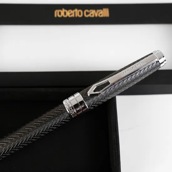 Roberto Cavalli Writing Pen | Two Tone Silver & Black Color