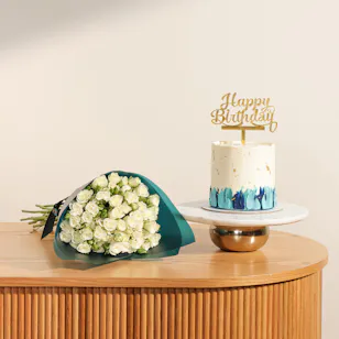 Floward Blue Happy Birthday Cake | Angelic Bouquet 