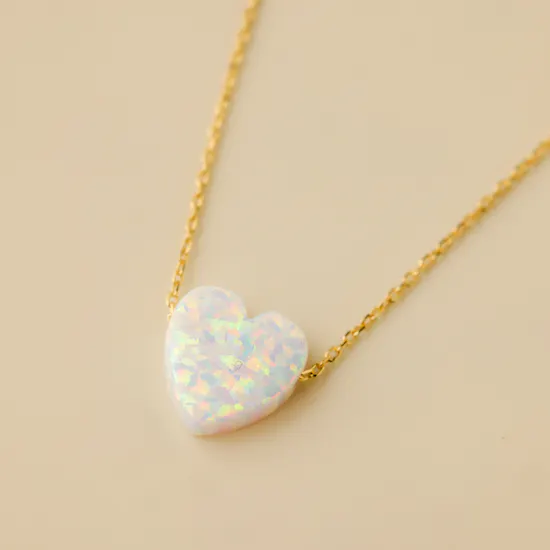 Zia Opal Heart Shape Stone Cut Necklace | Charming Bouquet