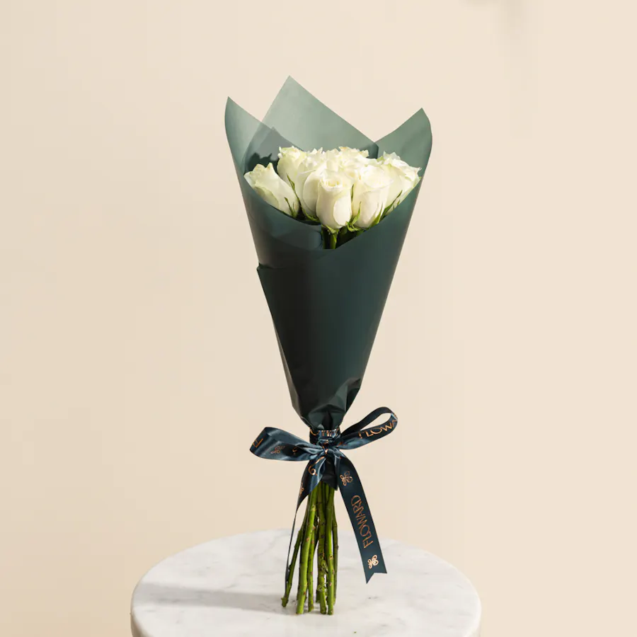 Rustic Charm White Roses Bouquet | 12 Flowers 2