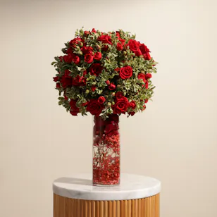 Maroon Flowers | Glass Vase Maroon Flowers | Glass Vase