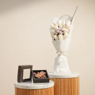 Ghazl Chocolatier Get Well Soon Mini Chocolate Box | Elegant Roses Bouquet