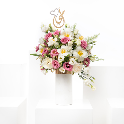 White & Pink Flowers | Metal Vase