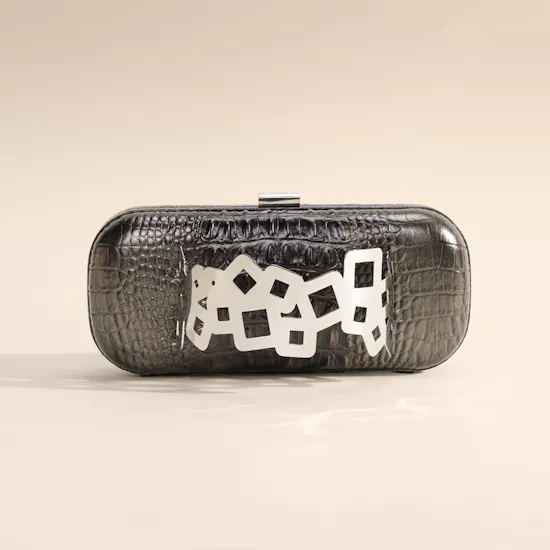 Rula Galayini Silver Waltz Croc-Print Women’s Clutch