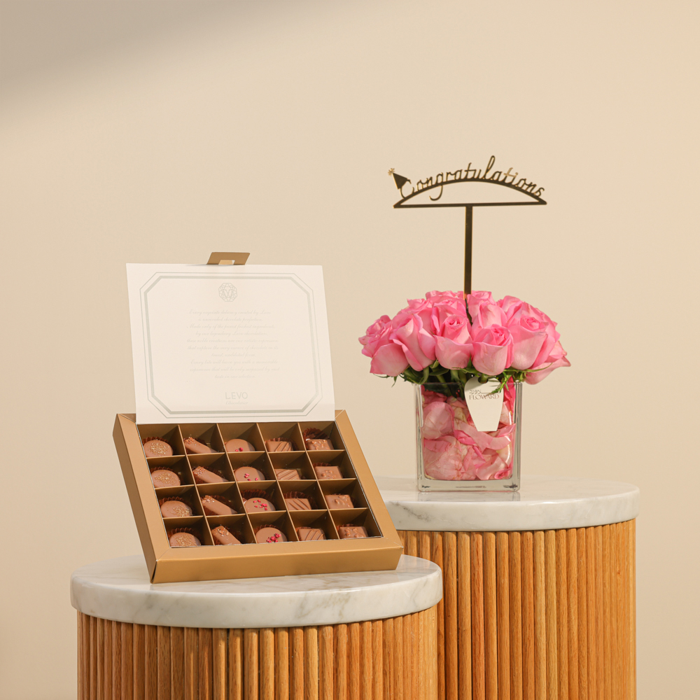 صندوق شوكولاتة فاخر من ليفو | مزهرية زهور مبروك