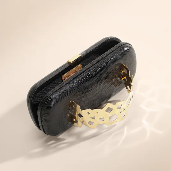 Rula Galayini Black Waltz Lizard-Print Women’s Clutch