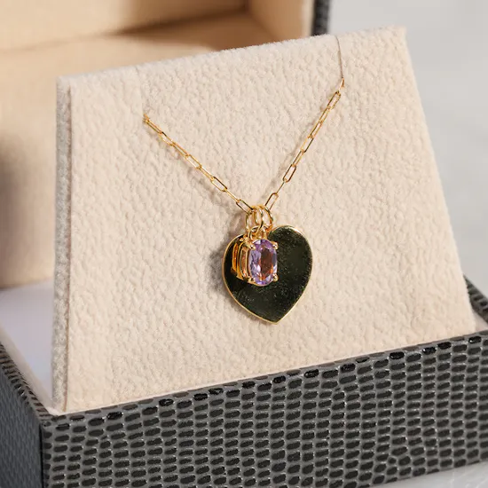 Gold Land Heart with Amethyst Stone Women's Necklace