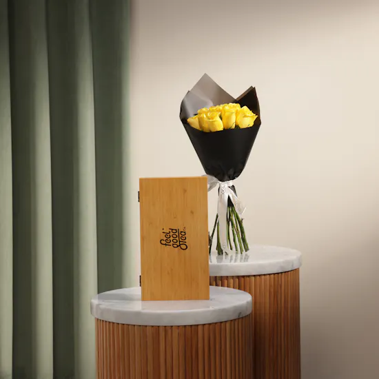 Feel Good Tea Wooden Box | Father's Day Flowers Bouquet