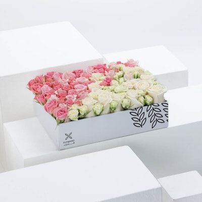 Floward Lulu's Amsterdam | Nena Light Pink Rose | Odilla Pink Baby Rose | White Rose | Snowflakes White Baby Rose | Hard Cover Tray