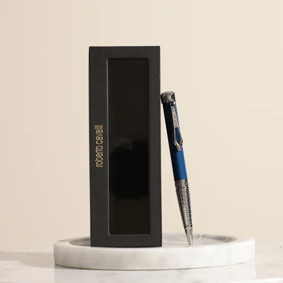 Roberto Cavalli Silver & Dark Blue Elegant Pen