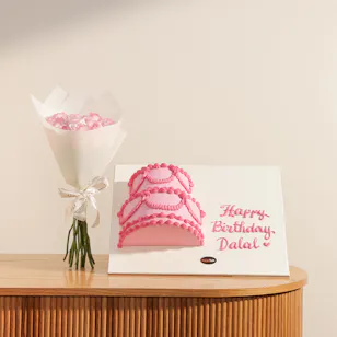 BreadTalk Personalized Pink Half Portrait Cake | Happy Burst Flower