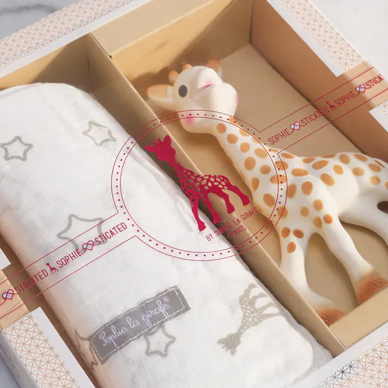 Peek A Boo Sophie La Giraffe Girafe Toy and Swaddle Baby Set