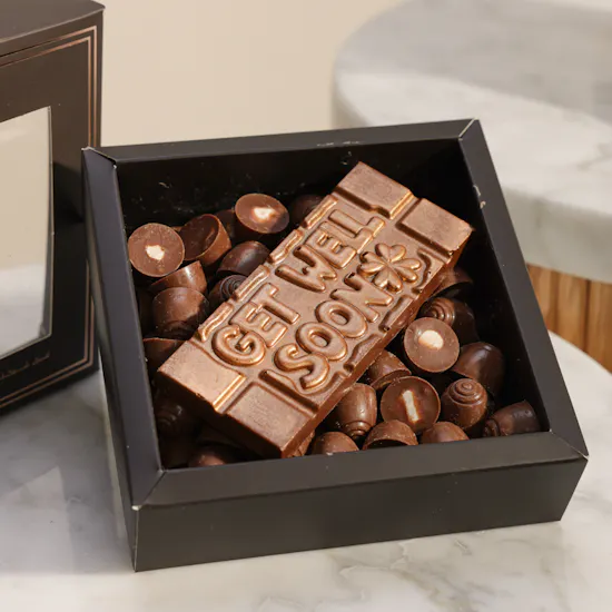 Ghazl Chocolatier Get Well Soon Mini Chocolate Box | Elegant Roses Bouquet