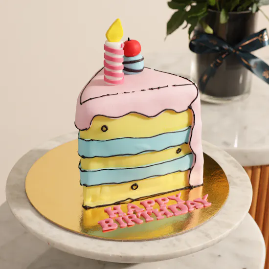 Floward Birthday Slice Comic Cake | Beautiful Memory Flower Vase