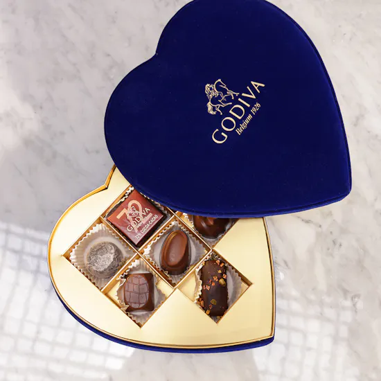 Godiva Blue Velvet Heart Chocolates Box