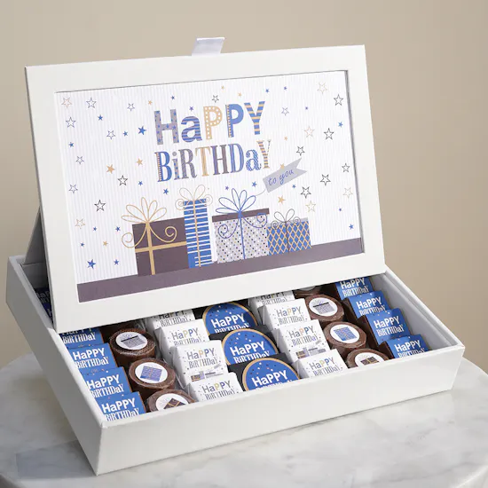 Lilac Happy Birthday Chocolates White Leather Box
