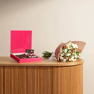 Bateel Pink Chocolate Box | Rose Bouquet