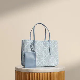 Calvin Klein Allover Emblem Logo Denim Small Women’s Tote Bag