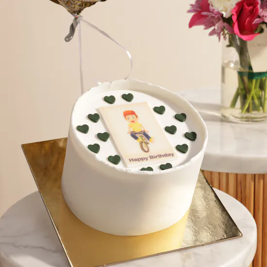 Floward Personalized Photo Black Heart Cake | Magical Birthday Flower Vase