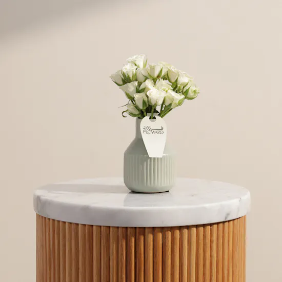 White Whisper Baby Roses Vase
