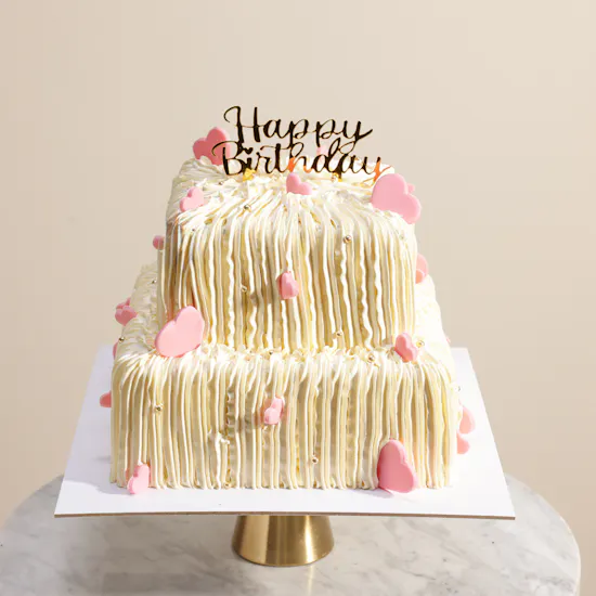 Floward Happy Birthday with Pink Hearts Two Tier Cake