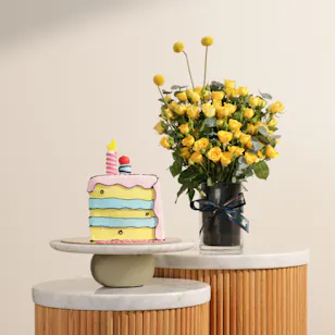 Floward Birthday Slice Comic Cake | Beautiful Memory Flower Vase Floward Birthday Slice Comic Cake | Beautiful Memory Flower Vase