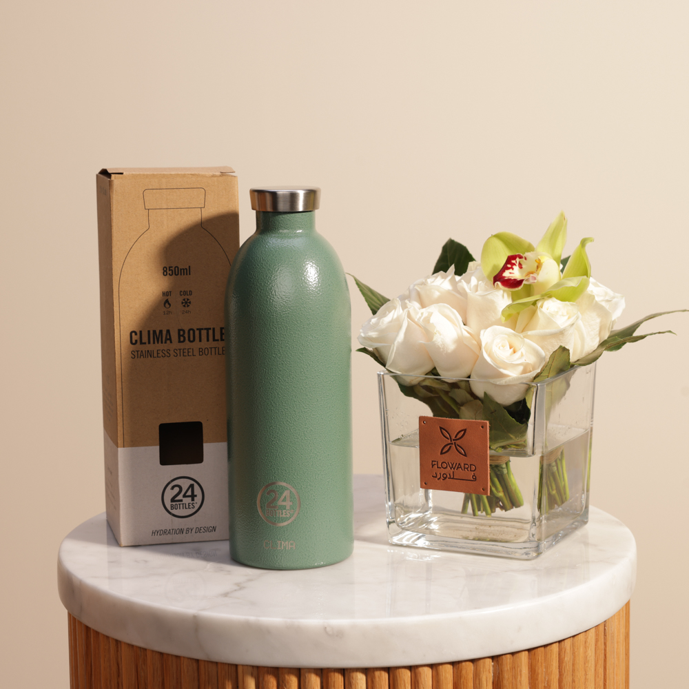 زجاجة مشروبات عازلة للحرارة لون اخضر من 24 بوتلز | جوري ابيض