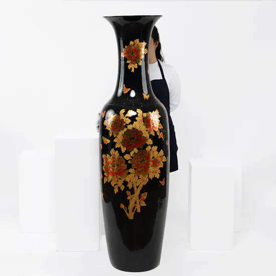 Elegant Gold Floral Pattern Black Vase | 160 cm