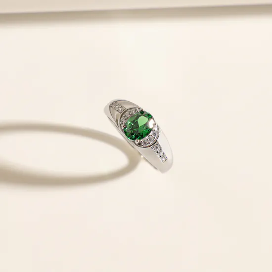 Floward Green Halo Silver Women's Ring | Size 10
