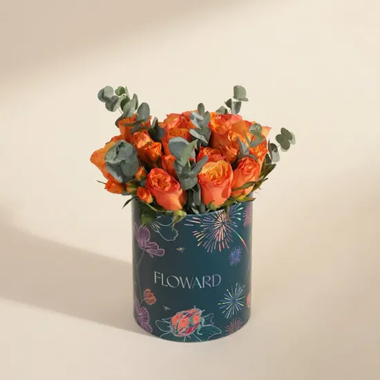 Cheerful Orange Rose Box | 23 Flowers