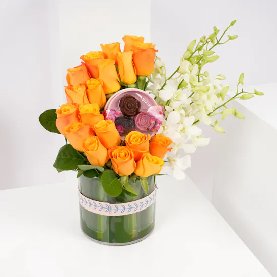 Bostani Floral Chocolates Box | Orange Roses