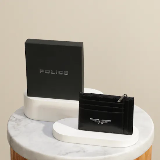 Police Black Leather Card Holder