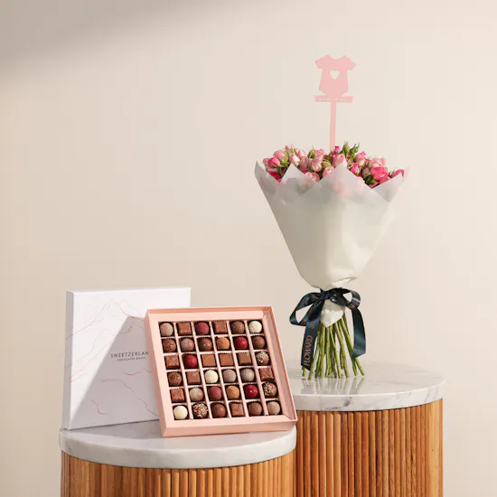 Sweetzerland Luxury Chocolate Box | Baby Girl Flowers Bouquet