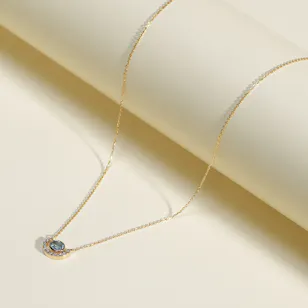 Gold Land Blue Topaz with Diamond Necklace