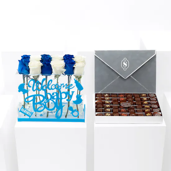 Soucolat Chocolate Box | Welcome Baby Boy Flowers