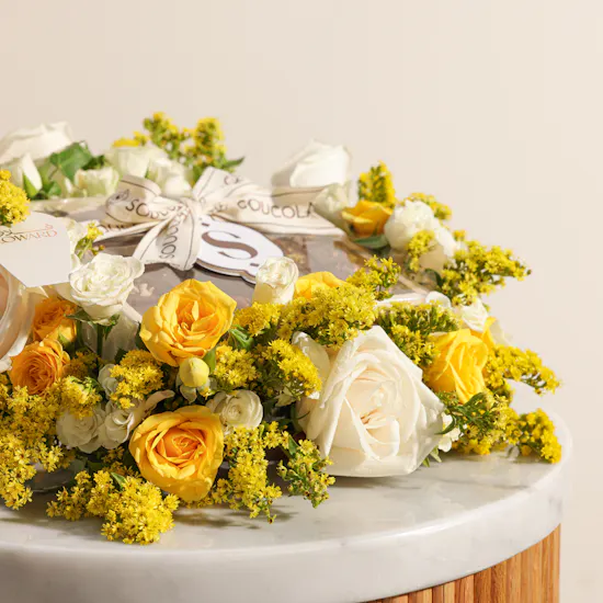 Soucolat Classic Chocolate Wood Tray | Cheerful Flowers