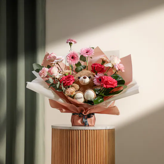 Floward Small Teddy Bear | Joyful Flowers Bouquet