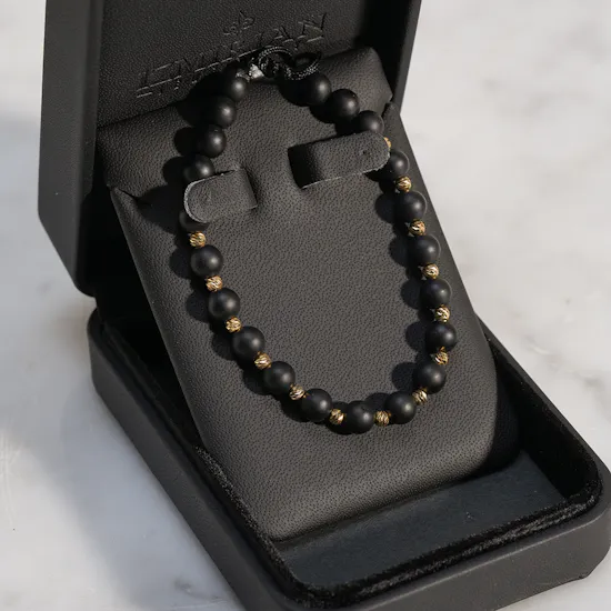 Izmirian Elegant Beaded Gold and Onyx Men's Bracelet