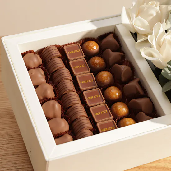 Abucci Graduation Blush Chocolate Box and Charming Flowers