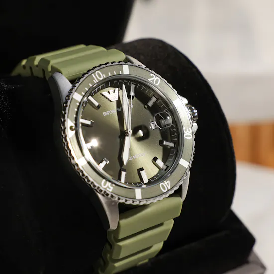 Emporio Armani World Explorer Green Men's Watch | Charming Red Flowers