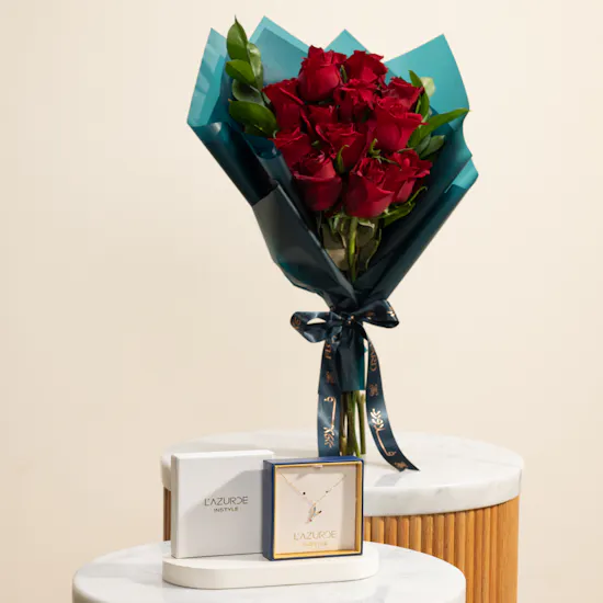 L'azurde Instyle Letter Y Colored Stones Gold Necklace | The Language of Roses Flower