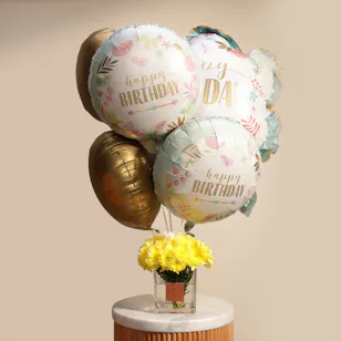 Enchanting Flowers Vase | Happy Birthday Balloons