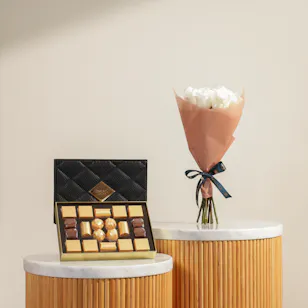 Bostani Signature Chocolate Box | Scarlet Elegance Flowers Bouquet 