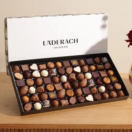 Läderach Assorted Chocolates Box | Festive Flower Vase and Balloons