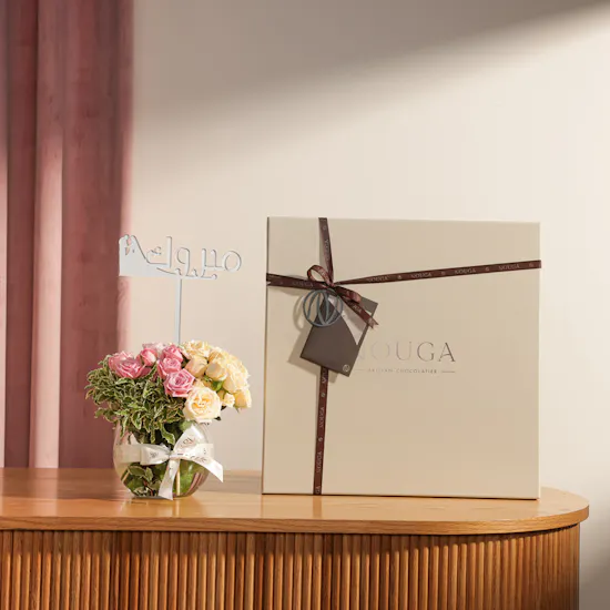 Nouga Quadruple Classic Chocolate Bonbons and Drops Box | Congratulations Flower Vase