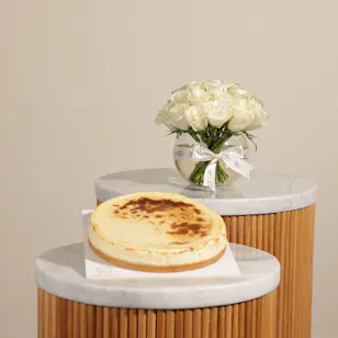 Patisserie by Guillermo Palomo Spanish Fusion Cheesecake | Serene White Roses Vase Patisserie by Guillermo Palomo Spanish Fusion Cheesecake | Serene White Roses Vase