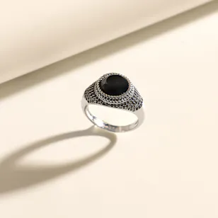 Floward Black King Elegance Silver Men’s Ring | Size 8 