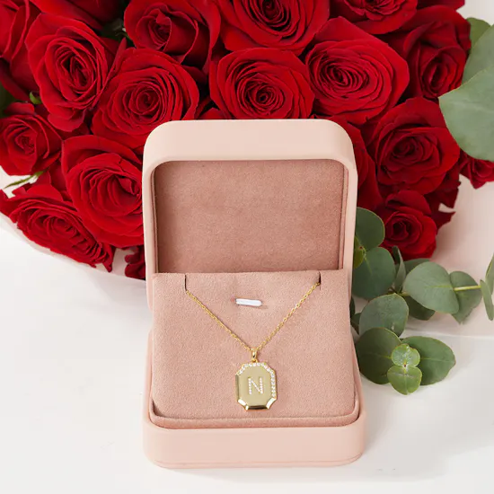 Floward Letter N Silver Necklace | Happiness Roses