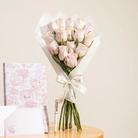 Catmint Candles Floral Candle Gift Set | Harrods Pretty Pink Writing Set and Flowers
